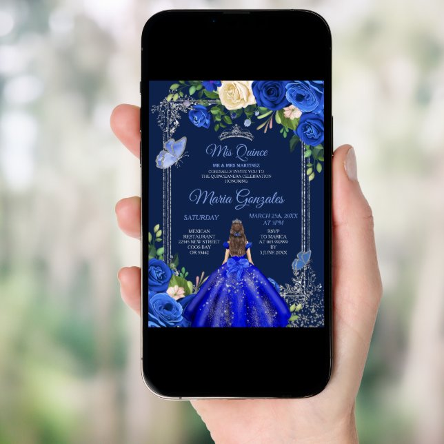 Navy Princess Dresses Mis Quince 16th Birthday Invitation (Front Digital)
