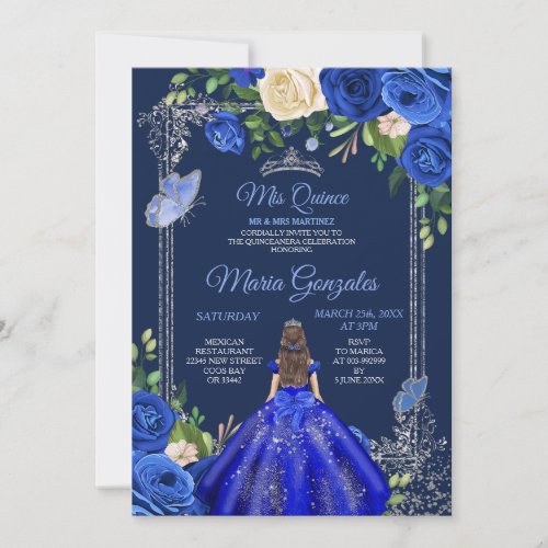 Navy Princess Dresses Mis Quince 16th Birthday Invitation