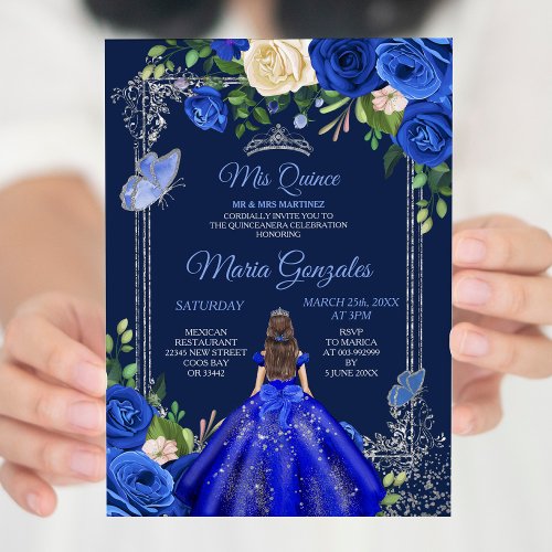 Navy Princess Dresses Mis Quince 16th Birthday Invitation