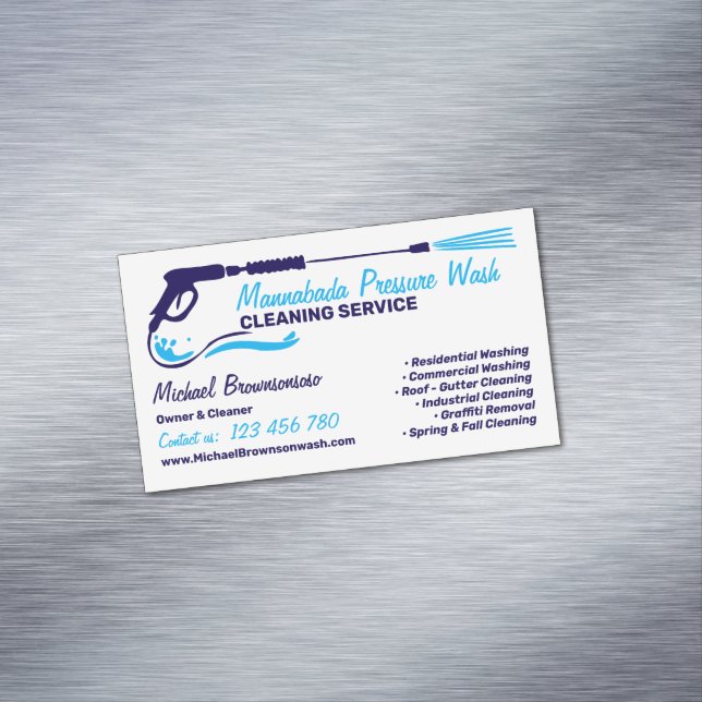 Navy Professional Pressure Washing Power Masculine Business Card Magnet (In Situ)