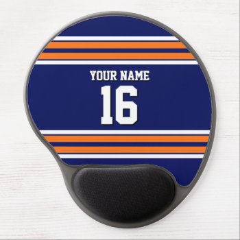Navy Pumpkin Orange Team Jersey Custom Number Name Gel Mouse Pad by FantabulousCases at Zazzle