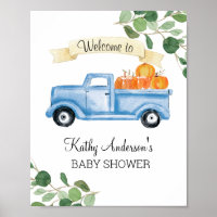 Navy Pumpkin Truck Baby Shower Welcome Sign
