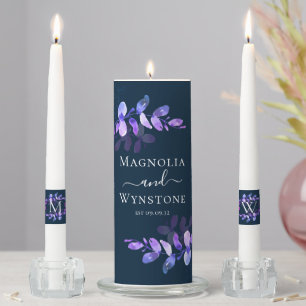 Navy Purple Eucalyptus Monogram Wedding Unity Candle Set