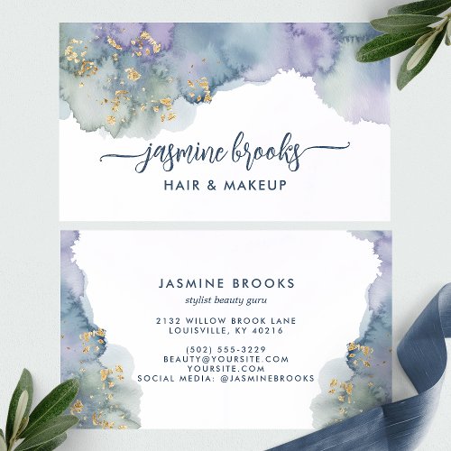 Navy Purple Gold Watercolor Business Card