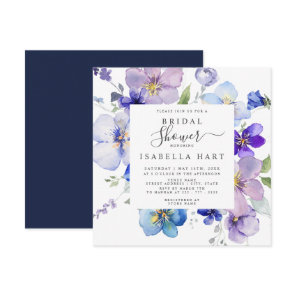 Navy Purple Mauve Pansy Viola Floral Bridal Shower Invitation