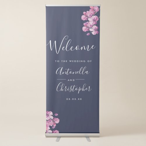 Navy   Purple Orchid Personalized Wedding Welcome Retractable Banner