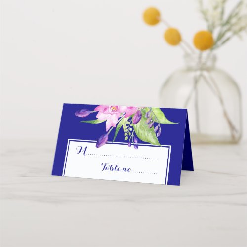 Navy purple plum floral wedding table place place card