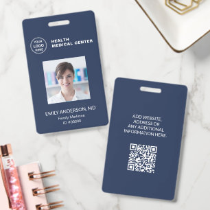 Navy QR Code Hospital Clinic Doctor Employee ID Badge
