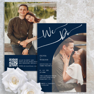 Navy QR Code Two Photo Wedding Invite