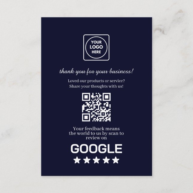 Navy QR | Google Review Business Link Enclosure Card (Front)