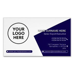 Navy QR Professional Corporate Modern Business Card Magnet