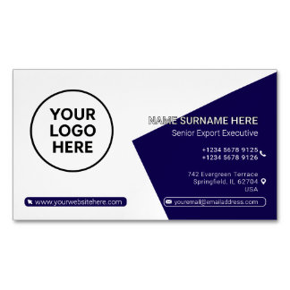 Navy QR Professional Corporate Modern Business Card Magnet