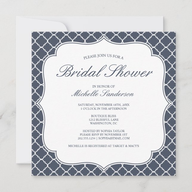 Navy Quatrefoil Bridal Shower Invitation (Front)