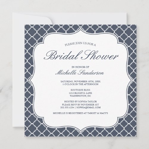 Navy Quatrefoil Bridal Shower Invite