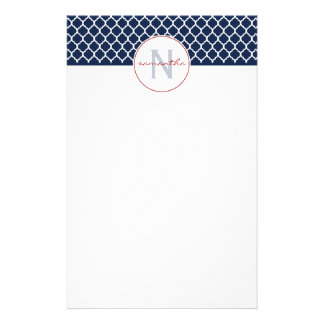 Navy Quatrefoil Monogram Stationery