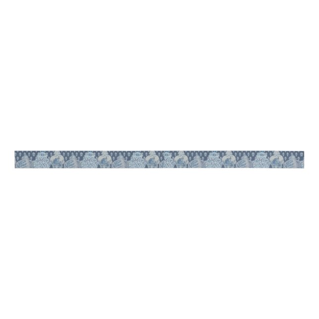 Navy quilt Chinoiserie Ginger Jar  Grosgrain Ribbon (Front)