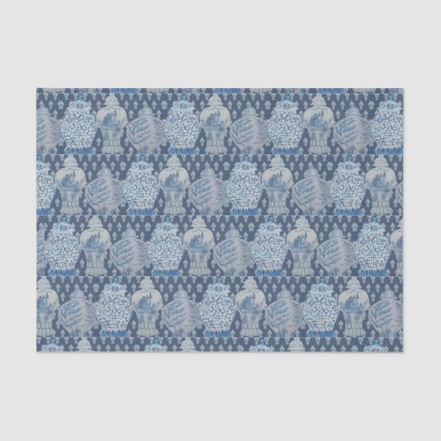 Navy quilt Chinoiserie Ginger Jar Tissue Paper (Front)