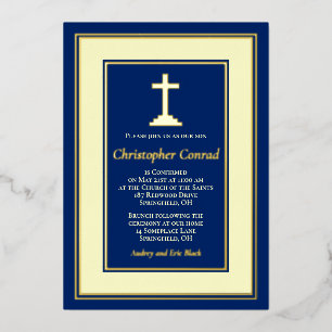 Navy Real Gold Foil Catholic Confirmation Foil Invitation