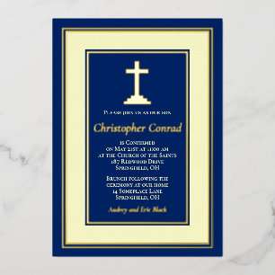 Navy Real Gold Foil Catholic Confirmation Invitation