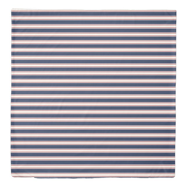 Navy, Red and Cream Nautical Stripe Duvet Cover (Front)