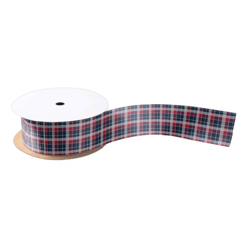 Navy Red and Grey Sporty Plaid Ribbon