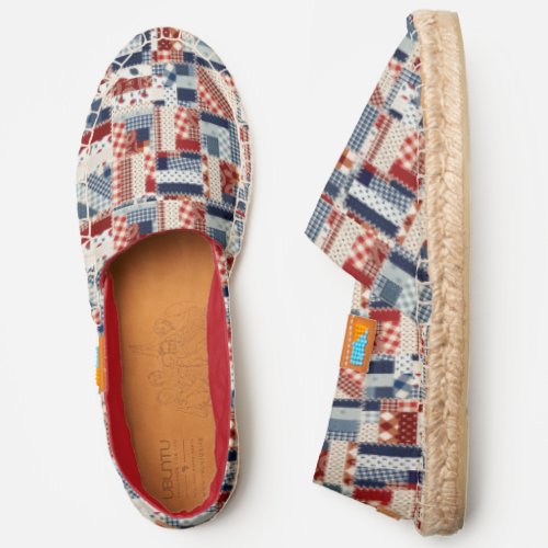 Navy Red and White Quilt Block Pattern Espadrilles