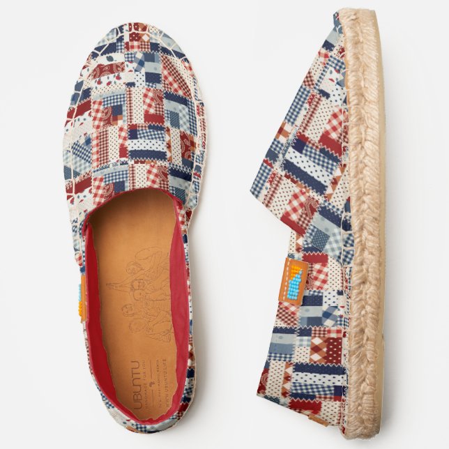 Navy Red and White Quilt Block Pattern Espadrilles (Side)