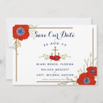 Navy &amp; Red Anemone Nautical Red White Blue Wedding Save The Date