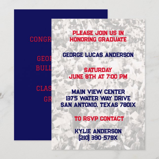 Navy Red Athlete Player Graduation Invitation  (Front/Back)