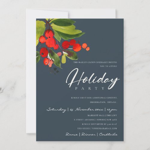 NAVY RED BERRIES CORPORATE HOLIDAY CHRISTMAS PARTY INVITATION