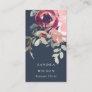 NAVY RED BLUSH BURGUNDY ROSE WATERCOLOR FLORAL BUSINESS CARD
