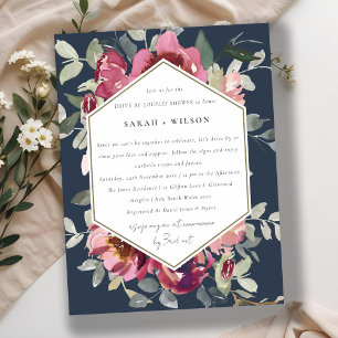 NAVY RED BLUSH ROSE FLORAL DRIVE BY COUPLES SHOWER POSTCARD
