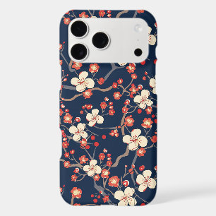 Navy Red Cherry Blossom Japanese Floral iPhone 17 Pro Max Case