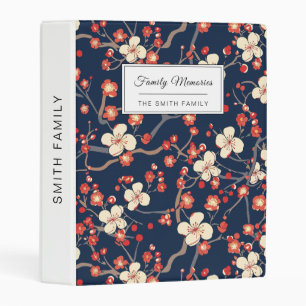 Navy Red Cherry Blossom Japanese Floral Mini Binder