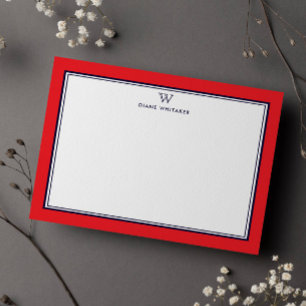 NAVY & RED Classic Monogram Double Frame Note Card