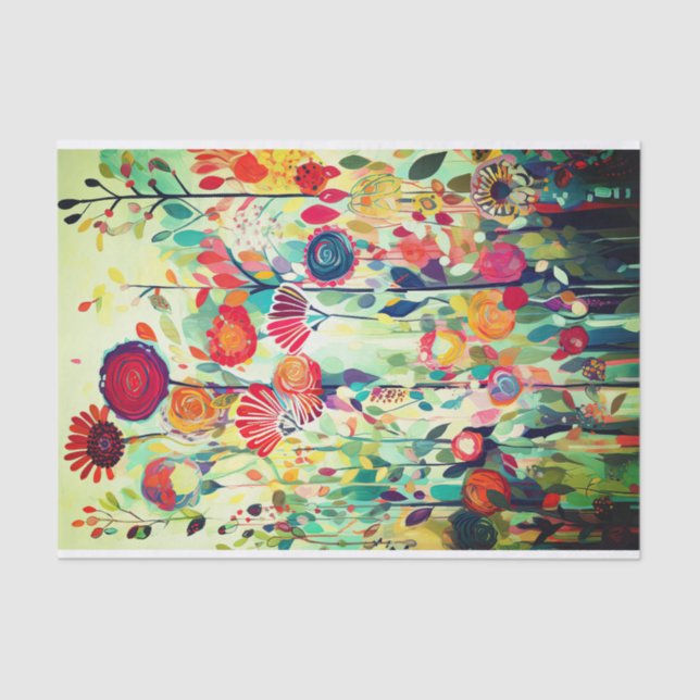 Navy Red Color Flower Abstract Painting Decoupage Tissue Paper (Front)