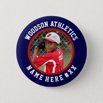 Navy & Red Custom Sports Team Pin / Button by Team_Lawrence at Zazzle