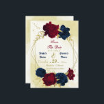 navy red flowers gold leaves save the date<br><div class="desc">Beautiful wedding save the date card featuring dark navy blue and red flowers and gold leaves .
 FOR MORE MATCHING PRODUCTS click on the collection above or contact me</div>
