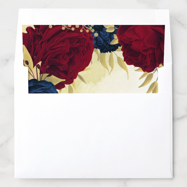 navy red flowers gold leaves wedding envelope liner (In Envelope)