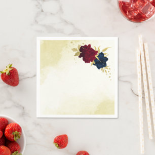 navy red flowers gold leaves wedding napkins