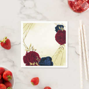 navy red flowers gold leaves wedding napkins