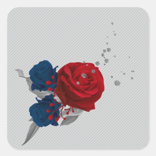 navy & red flowers gray leaves wreath square sticker (Front)