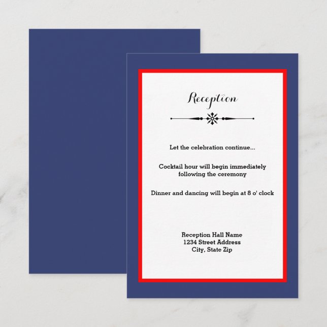 Navy & Red Frame- Reception Invitation (Front/Back)