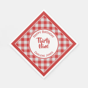 Navy Red Gingham Checks Pattern Birthday Party Napkins