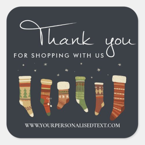 NAVY RED GREEN CHRISTMAS STOCKING SOCKS THANK YOU SQUARE STICKER