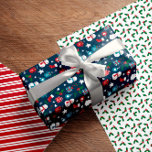 Navy Red Green Cute Cozy Christmas Patterns Wrapping Paper Sheets<br><div class="desc">Cute Christmas wrapping papers in three matching designs. One with snowmen,  Santas,  spruce needles,  steaming cups of cocoa,  and more. One with holly,  and one with peppermint stripes.</div>