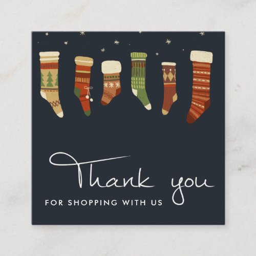 NAVY RED GREEN STAR CHRISTMAS STOCKINGS THANK YOU SQUARE BUSINESS CARD