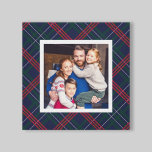 Navy Red Green Tartan Plaid Custom Family Photo Canvas Print<br><div class="desc">This festive plaid Christmas holiday wall art canvas features a custom square family photo space framed by a classic navy blue,  hunter green and red Scottish tartan plaid pattern. Photo tip: crop your photo to a square shape prior to upload.</div>