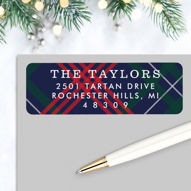 Navy Red Green Tartan Plaid Holiday Address Label (Creator Uploaded)