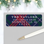 Navy Red Green Tartan Plaid Holiday Return Address Label<br><div class="desc">Stylish holiday return address feature a classic navy blue,  hunter green,  red,  and white Scottish tartan plaid pattern. The elegant custom white text that can be personalized with your family name and return address.</div>